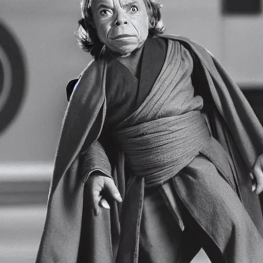 Prompt: Warwick Davis as a Jedi Master