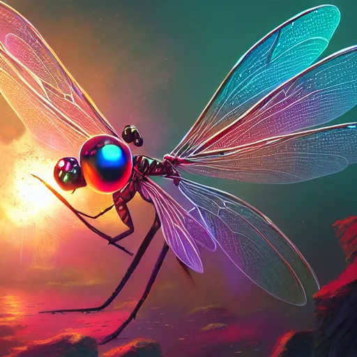 Prompt: A dragonfly flying , several colorfully discos exploding behind it by Stanley Artgerm Lau, game pack, assets, WLOP, Rossdraws, James Jean, Andrei Riabovitchev, Marc Simonetti, and Sakimichan, trending on artstation , assets, HD , strong contrast