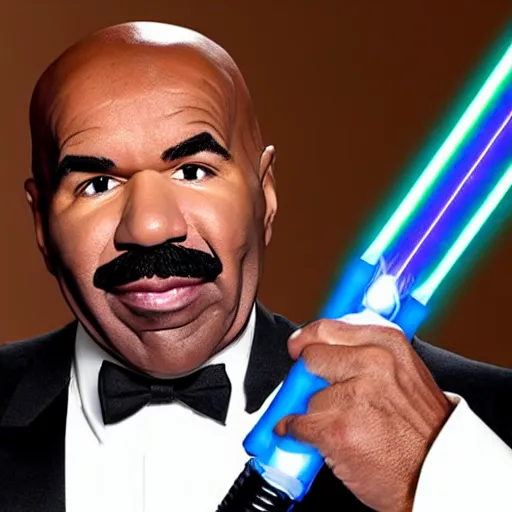 Prompt: steve harvey holding lightsaber