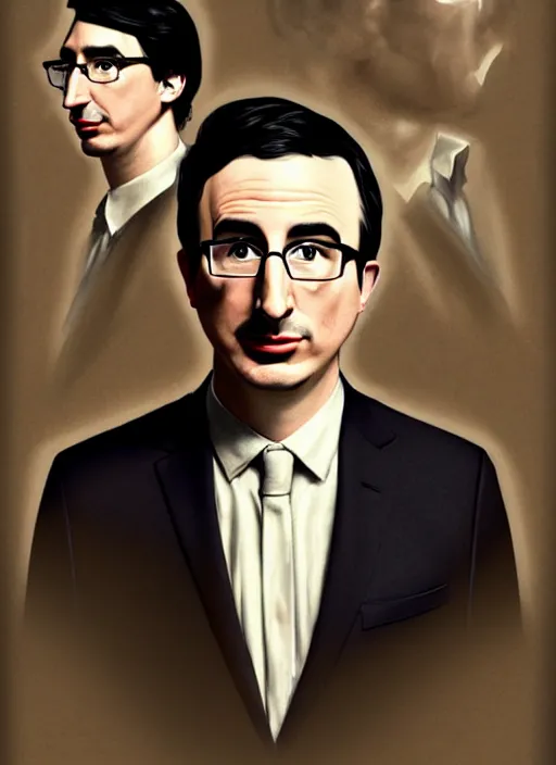 Image similar to photo boothainting of both john oliver and adam driver together, john oliver in front, full body, elegant, beautiful, highly detailed, centered, dark, smokey, digital painting, concept art, smooth, sharp focus, illustration, deviant art, art by artgerm, art by greg rutkowski, art by alphonse mucha