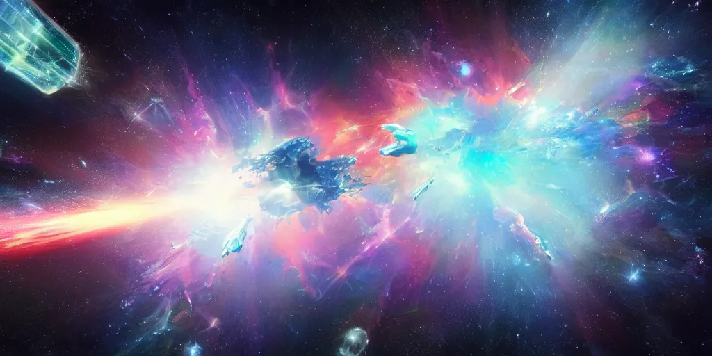 Image similar to chrome blob flying through space at hyperspeed, futuristic nebula photorealistic render unreal ultrawide wonderful