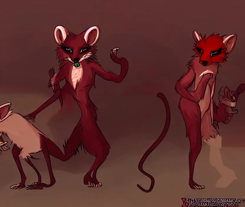 Image similar to furry - male - red - black - weasel - necromancer - fursona uhd ue 5 visual novel pc game expressions