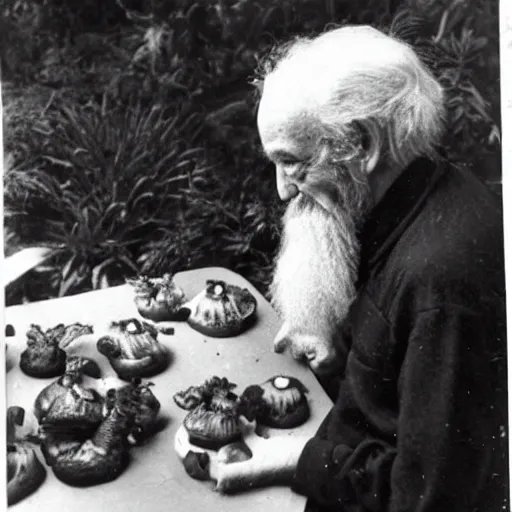 Prompt: albert hoffman eating shrooms