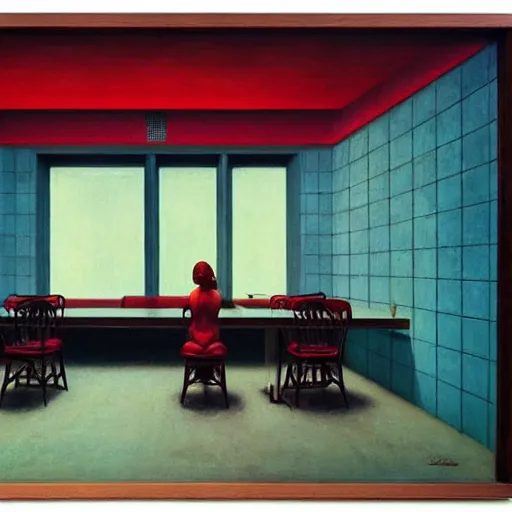 Image similar to An empty sad restaurant, Edward Hopper and James Gilleard, Zdzislaw Beksinski, Mark Ryden, Wolfgang Lettl highly detailed, hints of Yayoi Kasuma