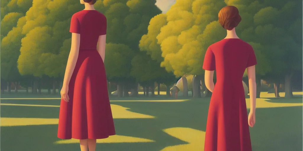 Prompt: tall lady in a dress, summer evening, kenton nelson