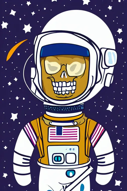 Prompt: A portrait of a skeleton as an astronaut on the moon, sticker, colorful, illustration, highly detailed, smooth and clean vector curves, no jagged lines, vector art, smooth