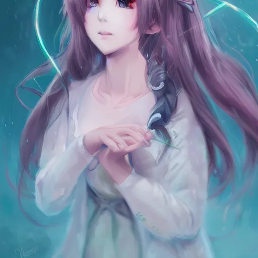 Image similar to portrait of the cthulhu but as a cute anime girl, by rossdraws, wlop