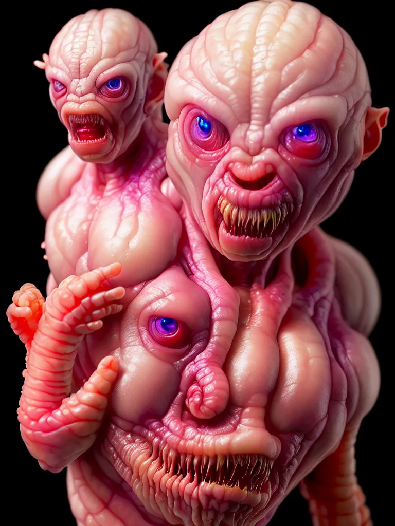 Prompt: hyperrealistic subsurface scattering rendering, fat smooth cronenberg flesh monster albino translucent baby by donato giancola and greg rutkowski and wayne barlow and zdzisław beksinski, product photography, action figure, sofubi, studio lighting, colored gels