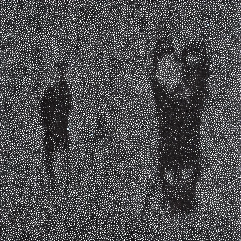 Image similar to face made out of planet, faceless people dark, dots, drip, stipple, pointillism, technical, abstract, minimal, style of francis bacon, asymmetry, pulled apart, cloak, hooded figure