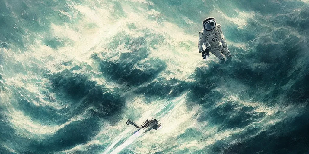 Image similar to an astronaut lost in the ocean,digital art,detailed,ultra realistic,art by greg rutkowski