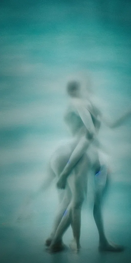 Image similar to a blurry closeup picture of abstract gorgeous human bodies in ocean, body parts, torso, macro photography, long exposure photograph, surrealism, anamorphic bokeh, orange and cyan lighting, cinematic