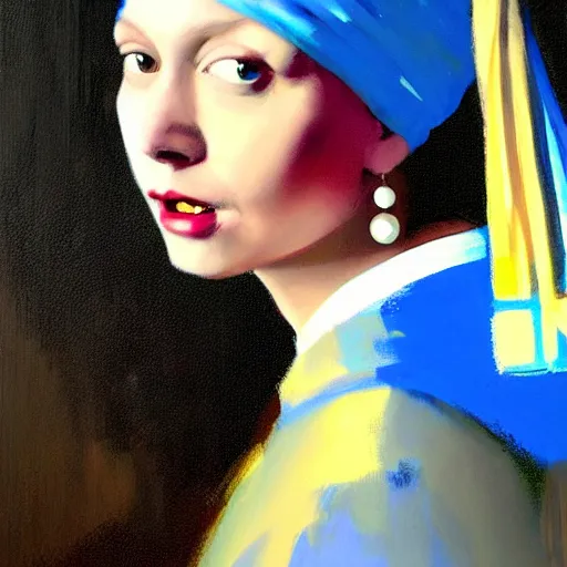 Prompt: greg manchess portrait painting of the girl with the pearl earring with the face of elon musk, medium shot, asymmetrical, profile picture, organic painting, sunny day, matte painting, bold shapes, hard edges, street art, trending on artstation, by huang guangjian and gil elvgren and gerald brom