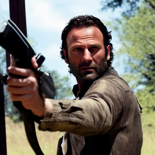 Prompt: Film still of Arthur Morgan as Rick Grimes, from The Walking Dead (2010 TV Show)