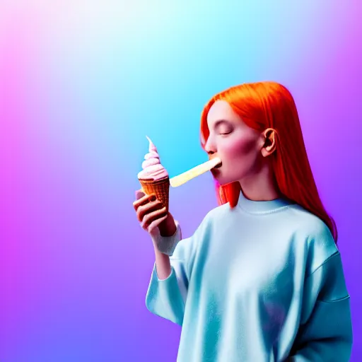 Image similar to an ultra high definition pastel coloured photograph of a real life unicorn eating and ice cream. refraction, volumetric lighting iridescence.