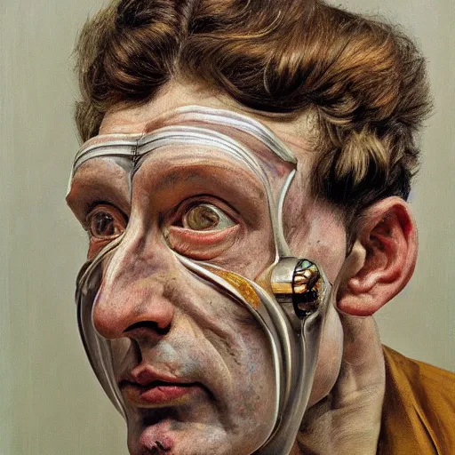 Image similar to high quality high detail painting by lucian freud, hd, portrait of a man covered with multiple eyes, photorealistic lighting