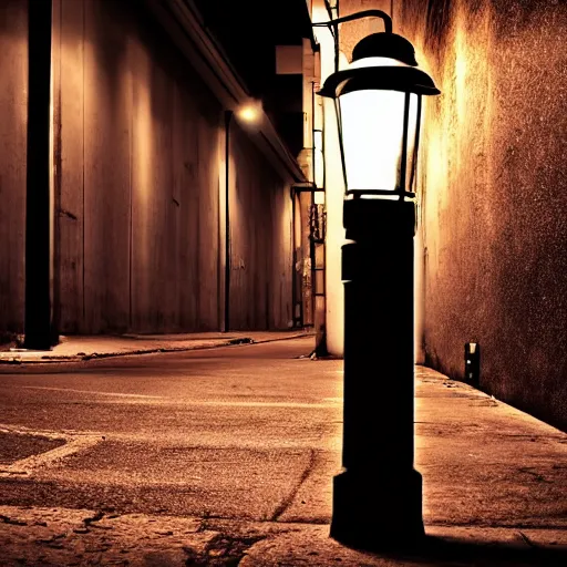 Image similar to lonely old lantern on empty cyberpunk street at night