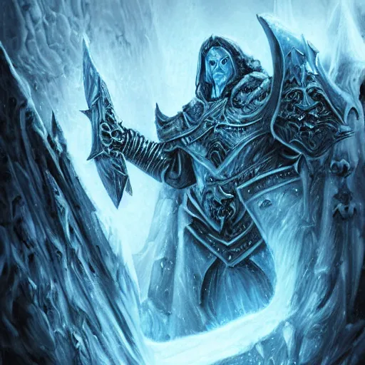 Prompt: vast ice dungeon, arthas the lich king, undead army, warcraft, warcraft artwork, mixed art, cinematic light, majestic, hyperrealistic, hyper detailed, dark fantasy, gritty