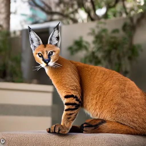 Prompt: a caracal cat pretending to be in american psycho business suit, high definition, beautiful award winning photography, 8 k.