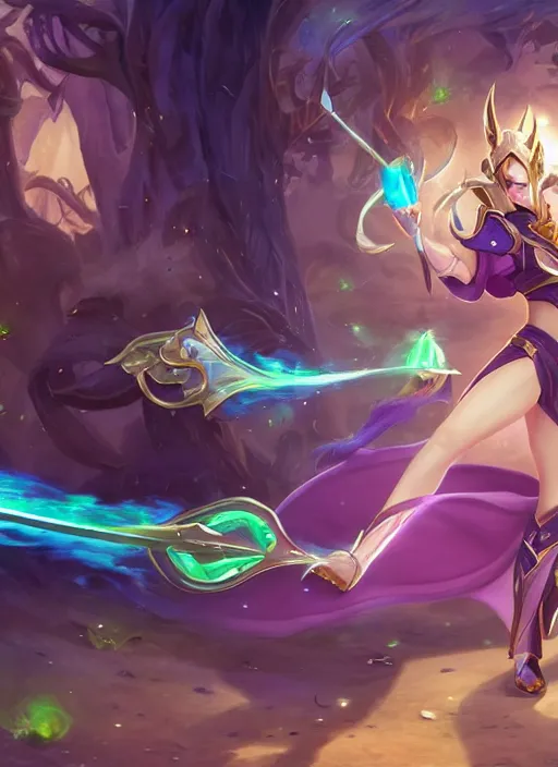 Image similar to soraka with magic wand on her hand healing the ones harmed, from league of legends, green aura from her wand, hyper detailed, digital art, trending in artstation, cinematic lighting, studio quality, smooth render, unreal engine 5 rendered, octane rendered, art style by klimt and nixeu and ian sprigger and wlop and krenz cushart