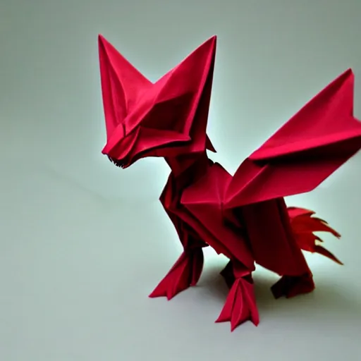 Prompt: origami dragon made from marble and ruby, realistic, hyper detailing, close up,