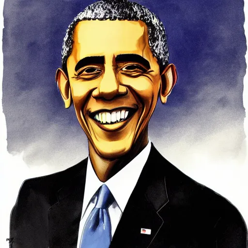 Prompt: presidential portrait of Barack Obama painted by Ralph Steadman