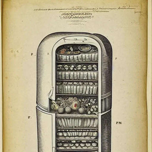 Prompt: anatomical diagram of a refrigerator, by maria sibylla merian