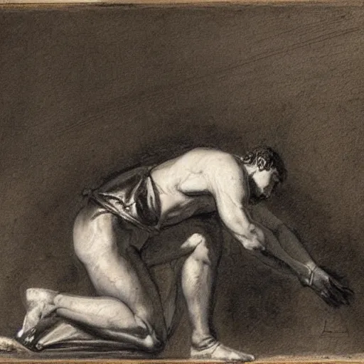 Image similar to napoleon kneeling before the pope, charcoal, delacroix