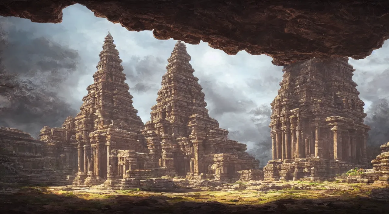 Image similar to a beautiful painting of a ancient temple on another world by sam spratt | wide angle | unreal engine :. 3