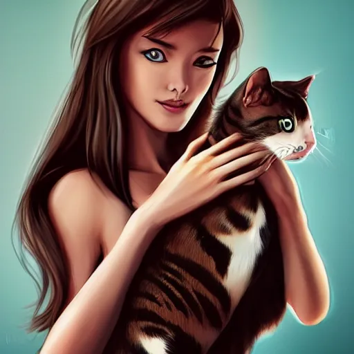 A Woman Holding A Cat Cover By Artgerm Stable Diffusion Openart