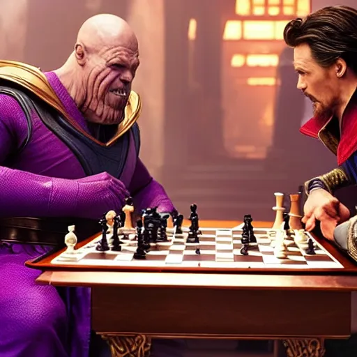 Image similar to thanos playng chess with doctor strange, detailed 4 k