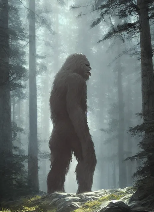Prompt: highly detailed portrait of bigfoot, unreal engine, cinematic light, warm, fantasy art by greg rutkowski