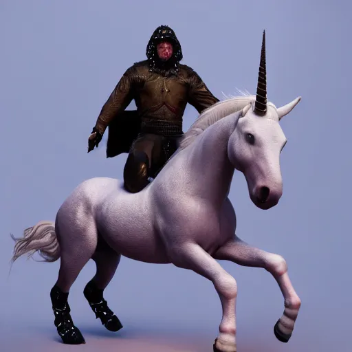 Prompt: Vladimir Putin rides a unicorn, shirtless, photorealistic, highly detailed, trending in artstation, octane render