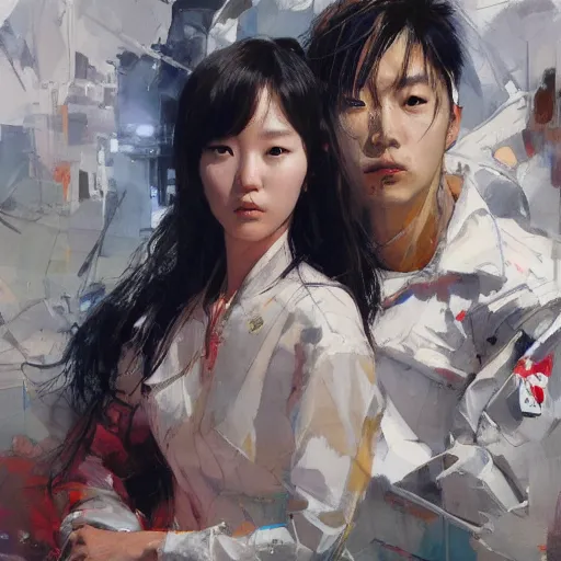 Prompt: lee jin - eun by john berkey and james jean, rule of thirds, seductive look, beautiful, in intergalactic hq