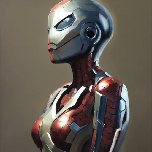 Image similar to greg manchess portrait painting of partially armored female iron spiderman as overwatch character, medium shot, asymmetrical, profile picture, organic painting, sunny day, matte painting, bold shapes, hard edges, street art, trending on artstation, by huang guangjian, gil elvgren, ruan jia, greg rutkowski, gaston bussiere