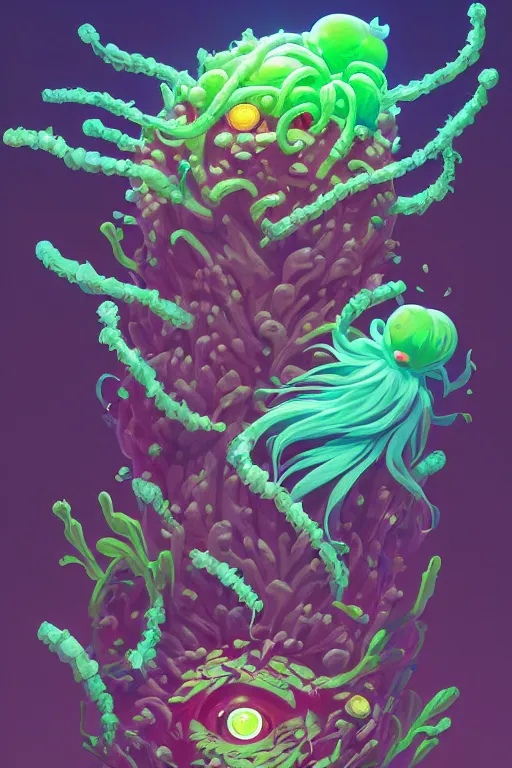 Image similar to roots cactus sushi cristal smurf ghost creature animal sushi cristal very big eye roots cactus elemental flush of force nature micro world fluo fishscale, behance hd by jesper ejsing, by rhads, makoto shinkai and lois van baarle, ilya kuvshinov, rossdraws radiating a glowing aura global illumination ray tracing hdr