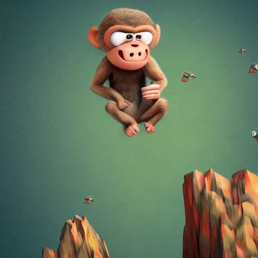 Prompt: angry monkey wearing shorts flying in the air, highly detailed, 8 k, masterpiece, super resolution.