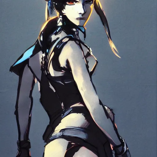 Image similar to regal - looking woman with pigtails, yoji shinkawa