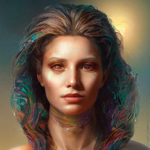 Image similar to portrait of a venutian woman ( 3 5 ) from venus in 2 0 2 1, an oil painting by ross tran and thomas kincade