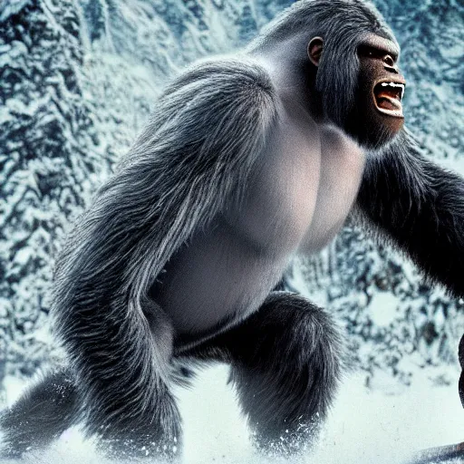 Image similar to a high detailed realistic photo of a yeti and sasquatch battling king kong