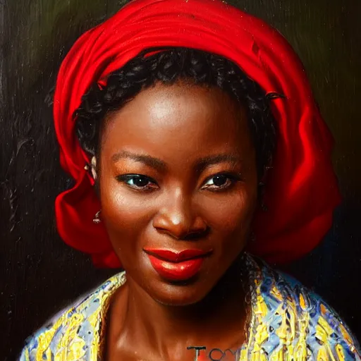 Image similar to portrait of a cameroonian woman ( 3 5 ) from cameroon, an oil painting by ross tran and thomas kincade