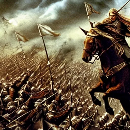 Image similar to the rohirrim riding into battle at minas tirith