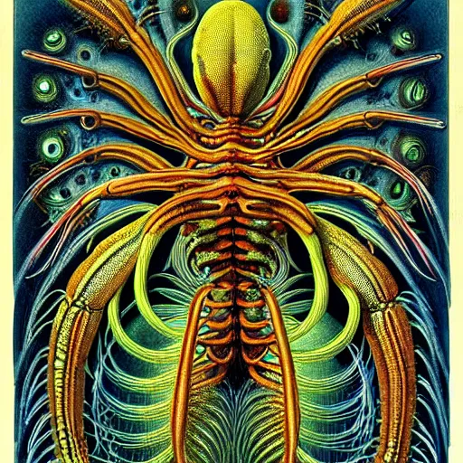 Image similar to alien insectoid by ernst haeckel, masterpiece, vivid, very detailed