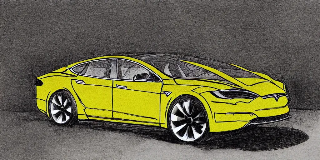 Image similar to tesla model s, yellowed paper, pen and ink, 1 5 0 0 s, 8 k resolution