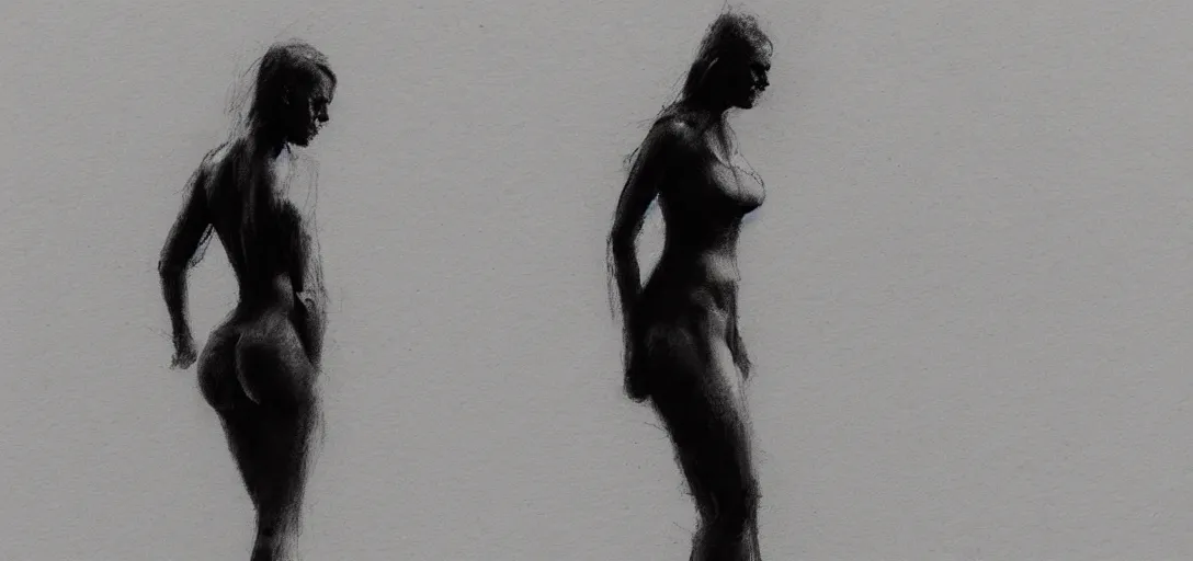 Image similar to simple quick sketch on paper of a female model posing, anatomy study by jeremy mann and greg rutkowski