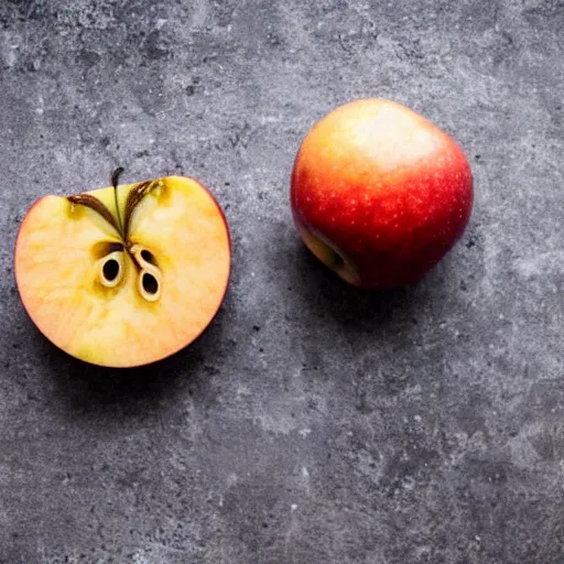 Prompt: an apple slice with the insides of an orange, orange apple