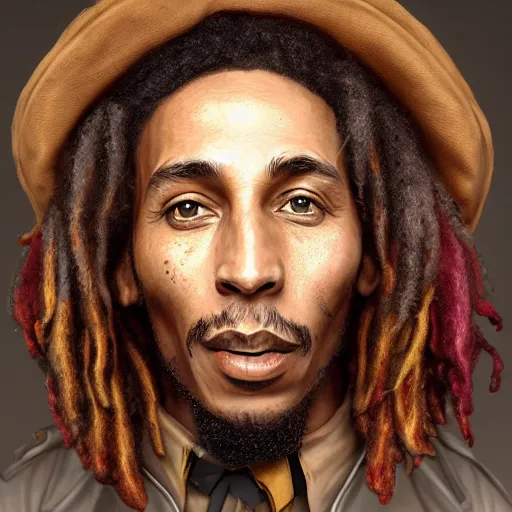 Image similar to steampunk portrait of bob marley, natural, hyper detailed, digital art, trending in artstation, cinematic lighting, studio quality, smooth render, unreal engine 5 rendered, octane rendered, art style by klimt and nixeu and ian sprigger and wlop and krenz cushart.
