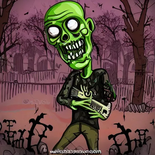 Image similar to zombie musician playing music for the dead, 8k, zombies, skeletons, ghosts, boo, realistic,