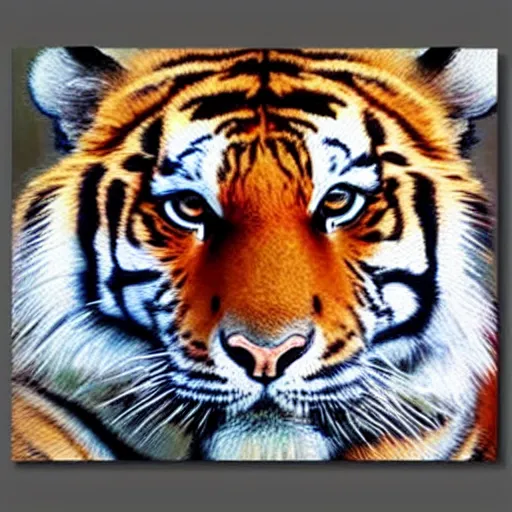 Image similar to tiger's face, painting on canvas, old testament