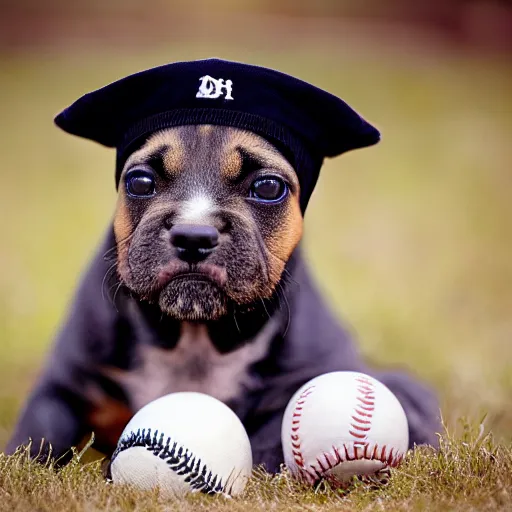 Image similar to Photograph of a puppy wearing a baseball cap