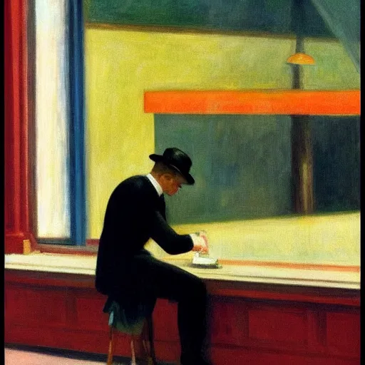 Prompt: a character by edward hopper